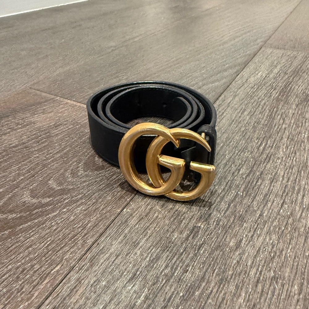 Gucci Black Leather Belt with Gold Buckle